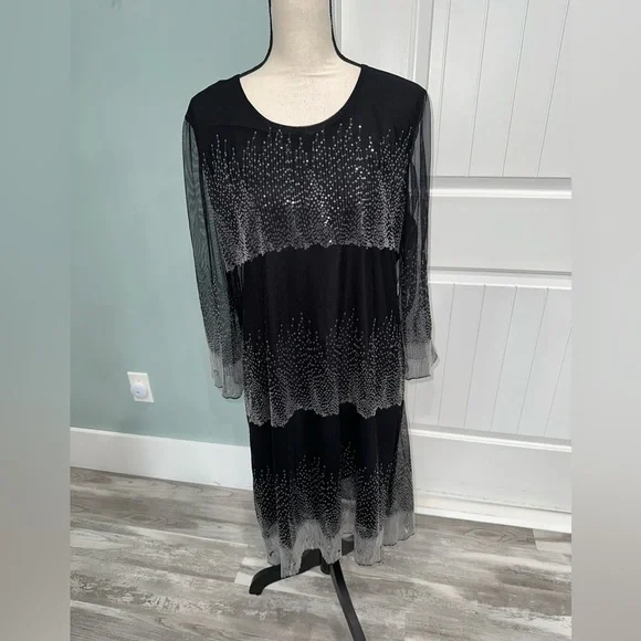 Garnet Hill Dresses Garnet Hill Black With Gray Sequins Round